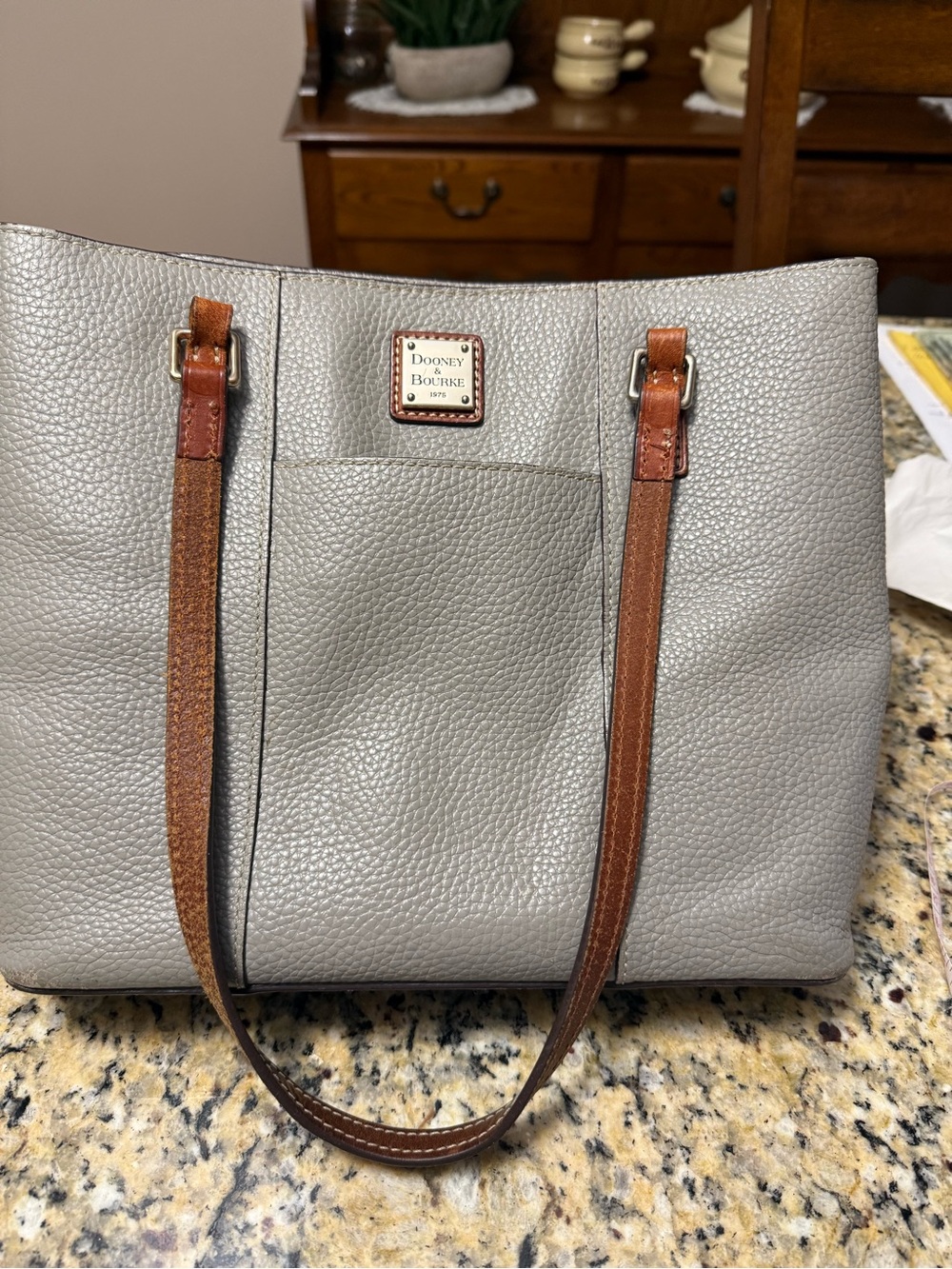 Dooney & Bourke Pebbled Leather Tote with Brown Straps